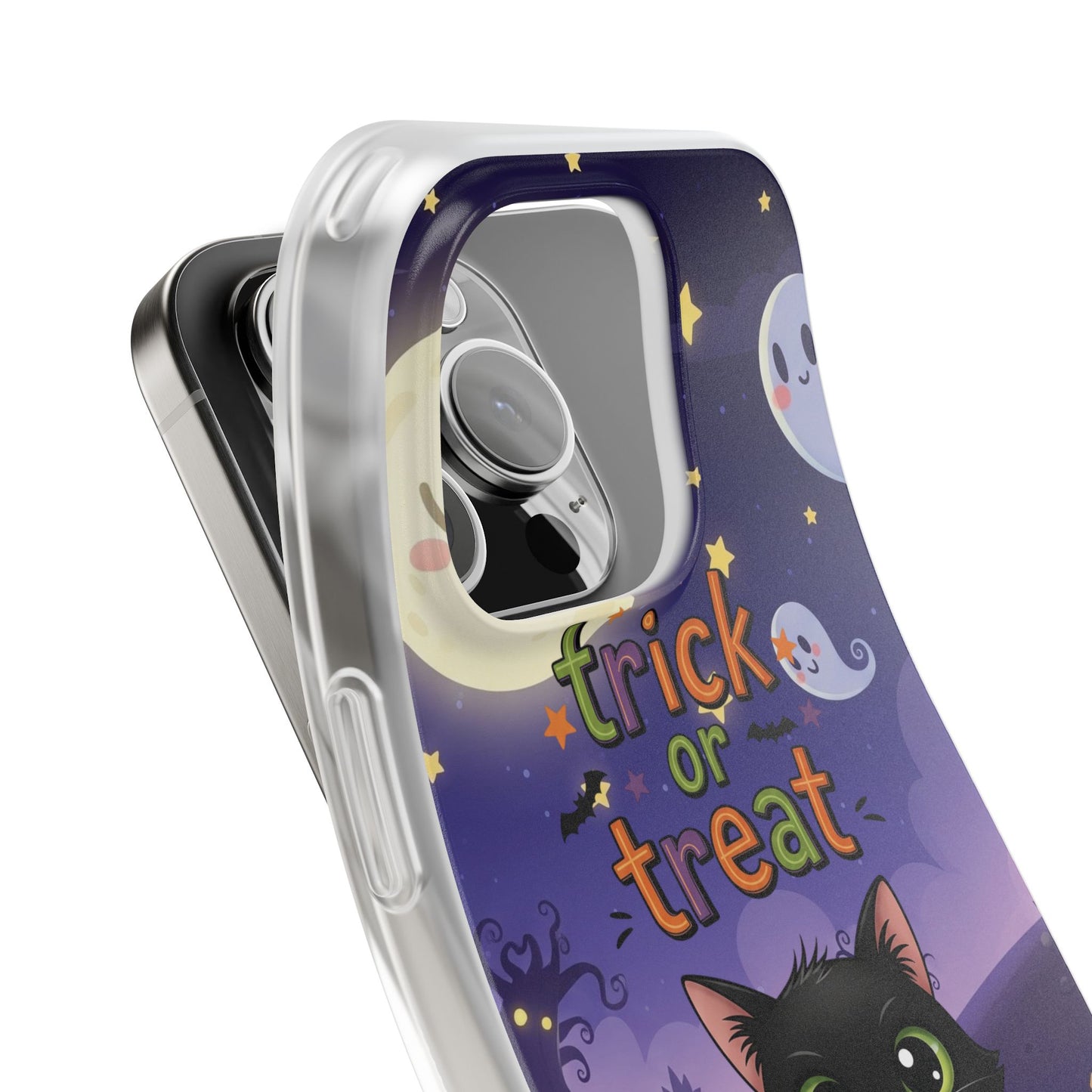 Halloween Cat Flexi Case | Trick or Treat Phone Cover, Cute Cat Case, Spooky Phone Accessory, Fall Aesthetic, Unique Gift Idea