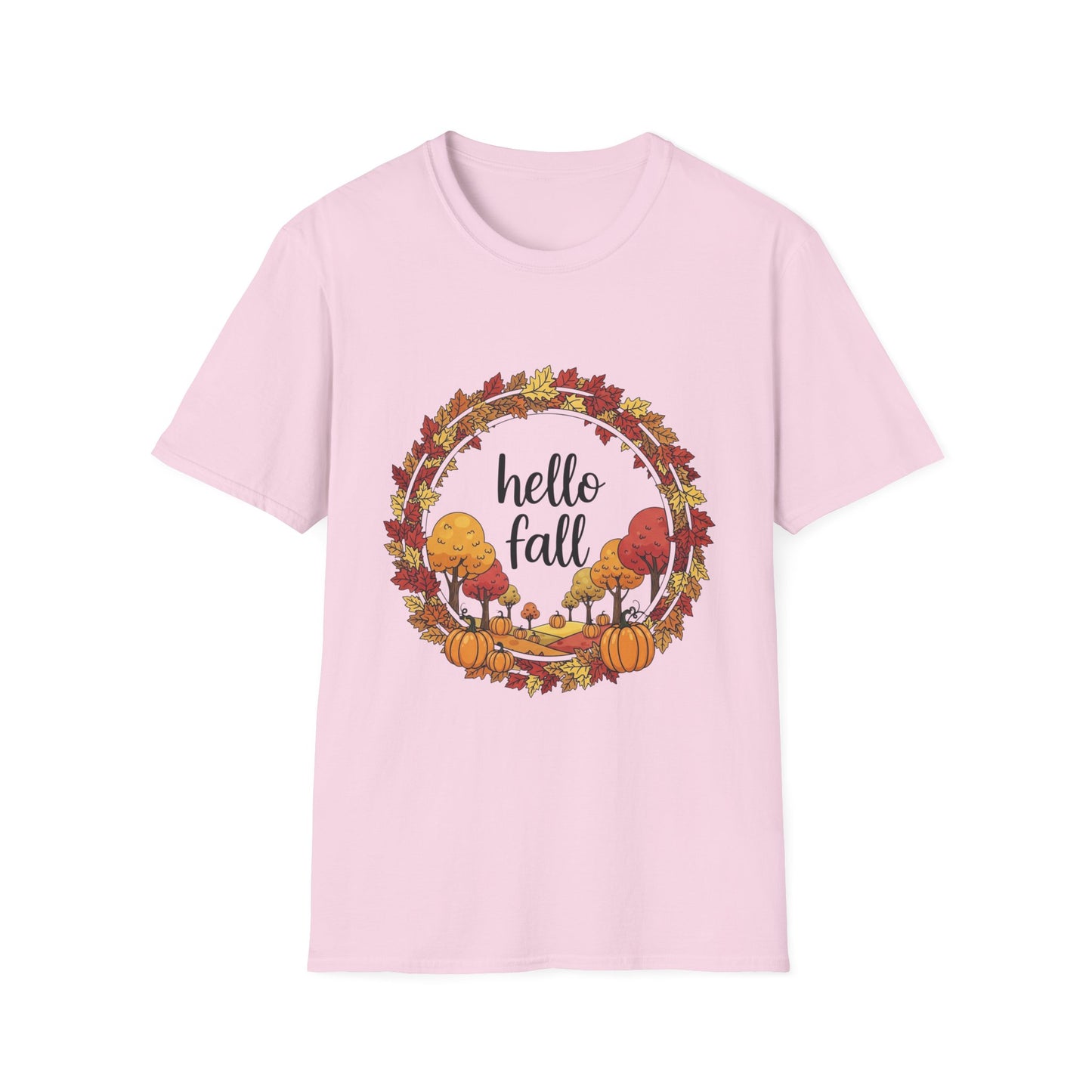 Fall-Themed Unisex Softstyle T-Shirt - 'Hello Fall', Autumn Shirt, Seasonal Tee, Cute Fall Apparel, Pumpkin Spice Fashion