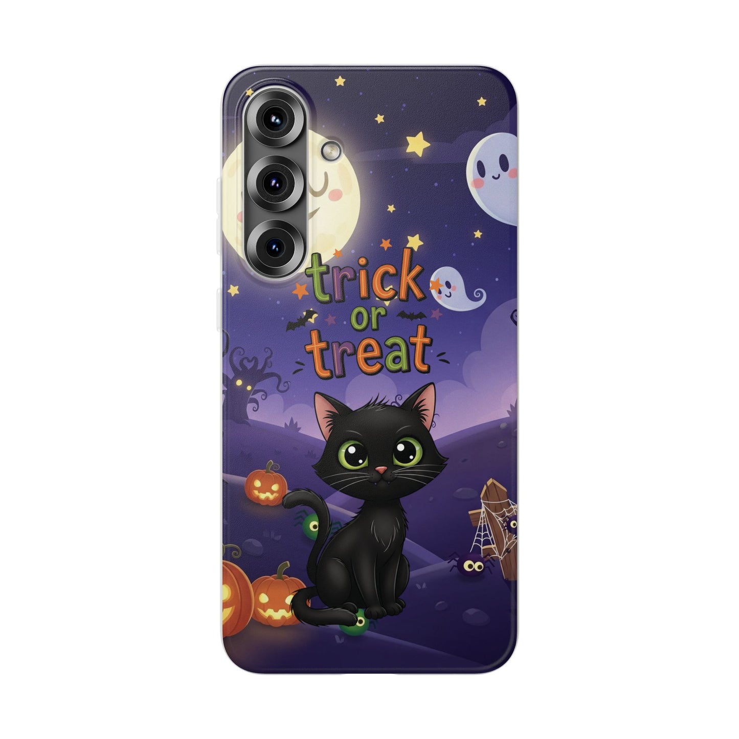 Halloween Cat Flexi Case | Trick or Treat Phone Cover, Cute Cat Case, Spooky Phone Accessory, Fall Aesthetic, Unique Gift Idea