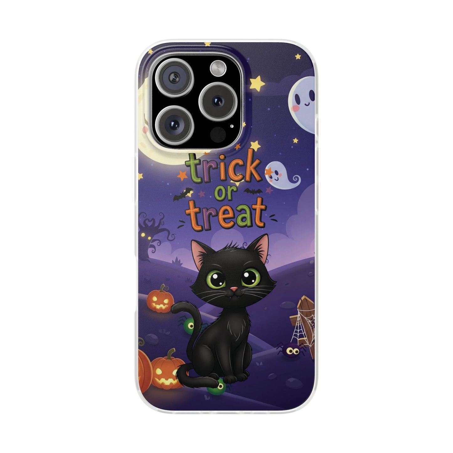 Halloween Cat Flexi Case | Trick or Treat Phone Cover, Cute Cat Case, Spooky Phone Accessory, Fall Aesthetic, Unique Gift Idea