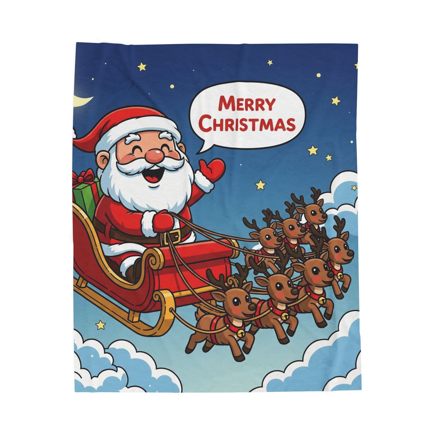Santa's Sleigh Plush Blanket, Cozy Christmas Throw, Holiday Decor, Gift for Kids, Soft Blanket for Winter