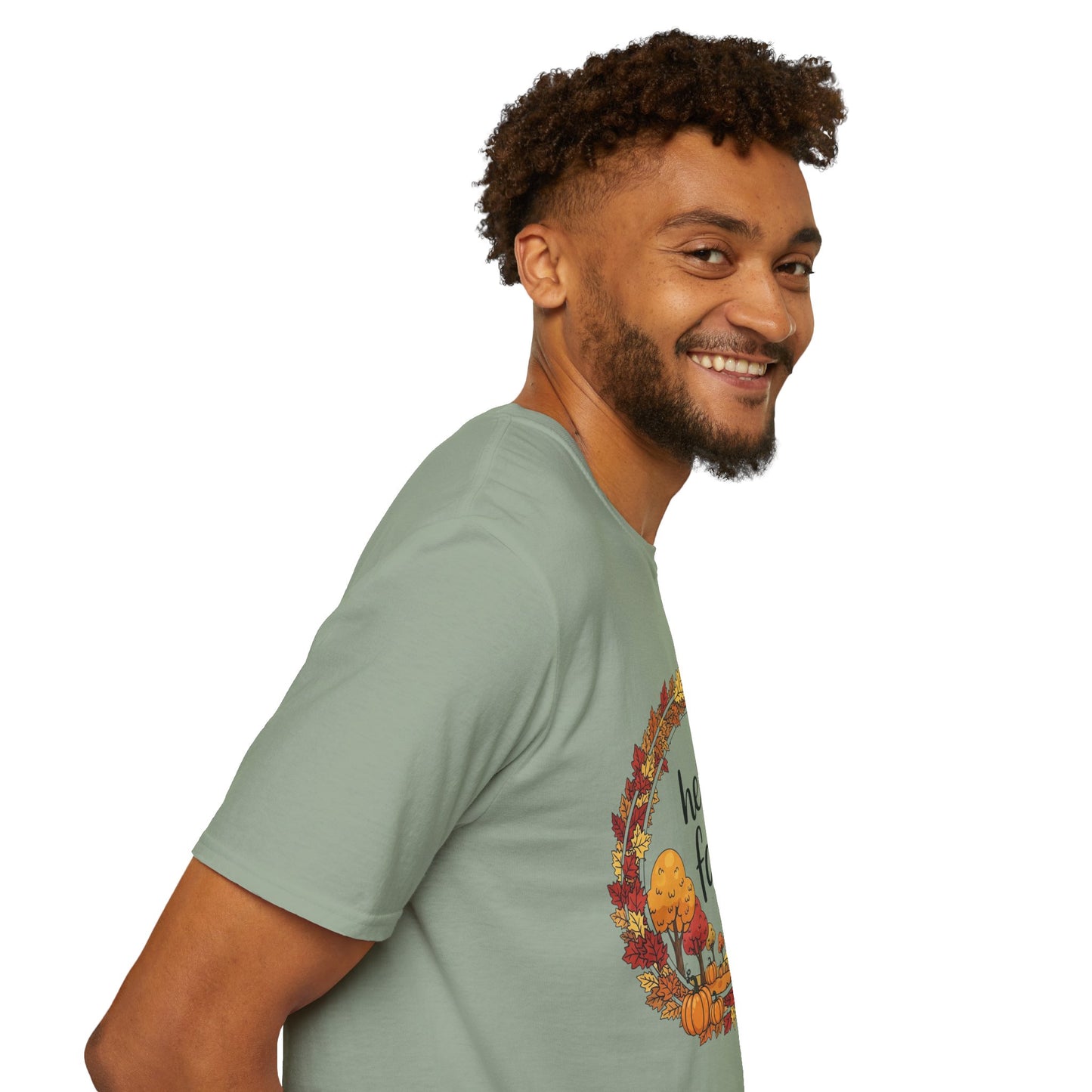 Fall-Themed Unisex Softstyle T-Shirt - 'Hello Fall', Autumn Shirt, Seasonal Tee, Cute Fall Apparel, Pumpkin Spice Fashion