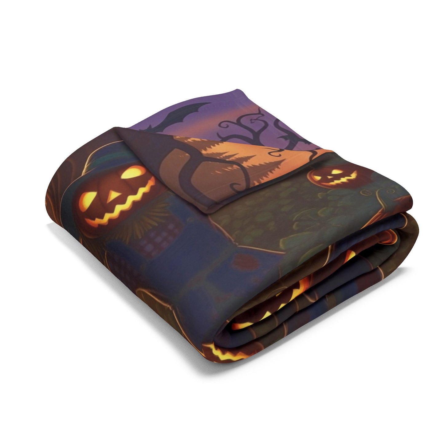 Halloween Fleece Blanket - Scarecrow Pumpkin and Witches