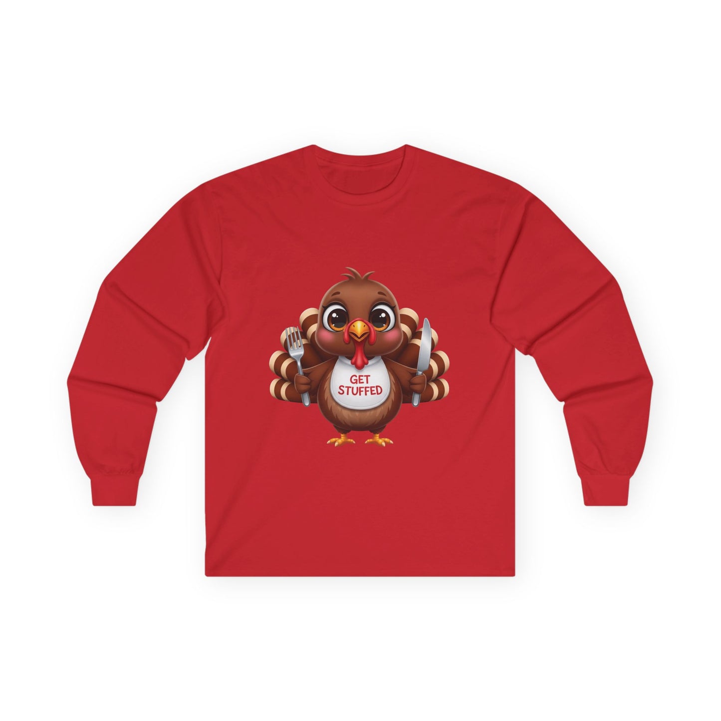 Thanksgiving Long Sleeve Tee, Holiday Shirt, Turkey Graphic Tee, Family Gathering Outfit, Autumn Apparel, Get Stuffed Shirt