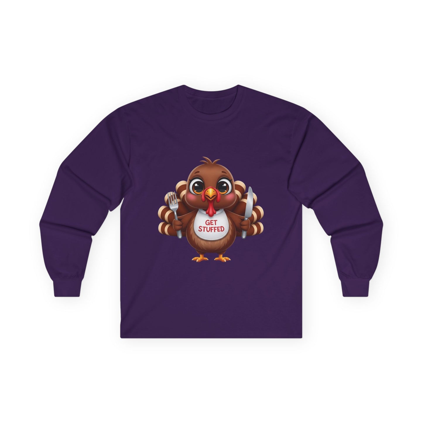 Thanksgiving Long Sleeve Tee, Holiday Shirt, Turkey Graphic Tee, Family Gathering Outfit, Autumn Apparel, Get Stuffed Shirt